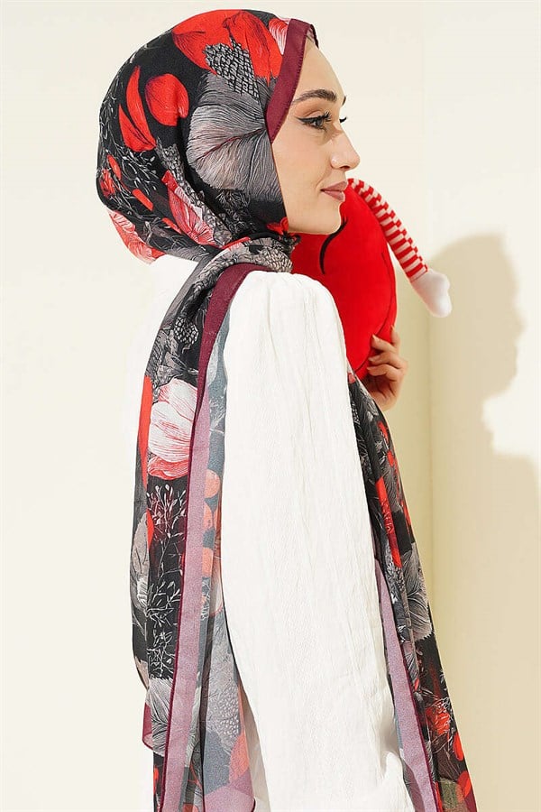 Patterned French Silk Shawl, Burgundy