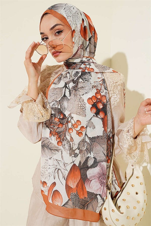 Patterned French Silk Shawl Camel
