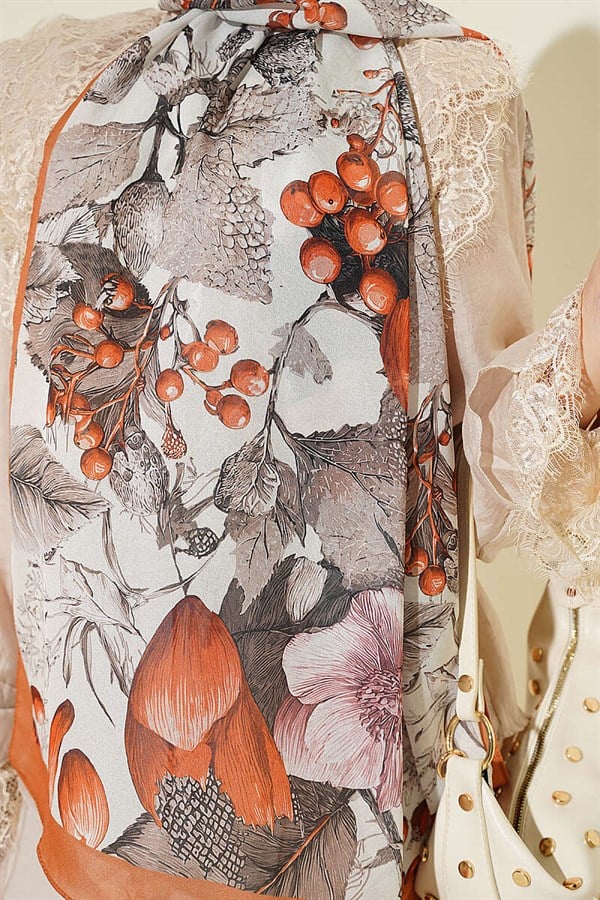 Patterned French Silk Shawl Camel