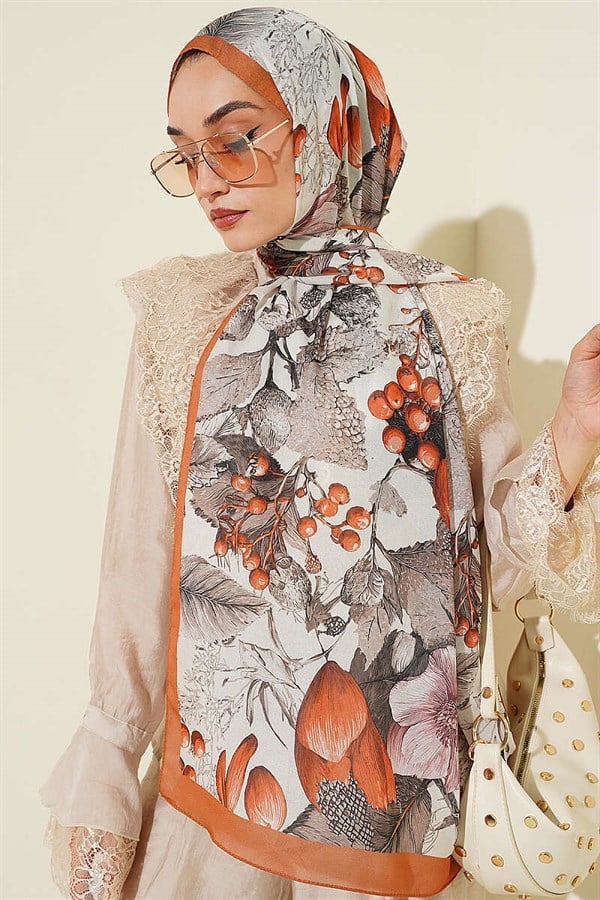 Patterned French Silk Shawl Camel