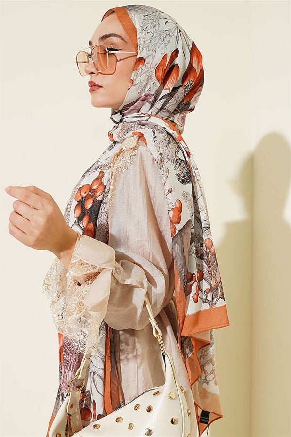 Patterned French Silk Shawl Camel