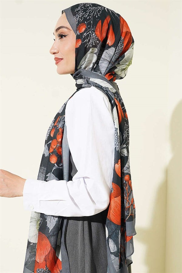 Patterned French Silk Shawl, Smoke Grey