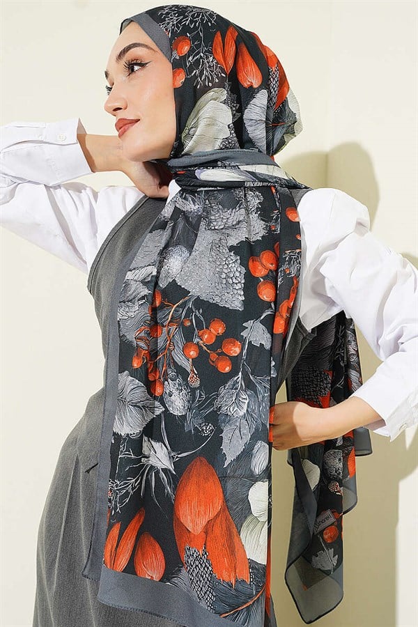 Patterned French Silk Shawl, Smoke Grey