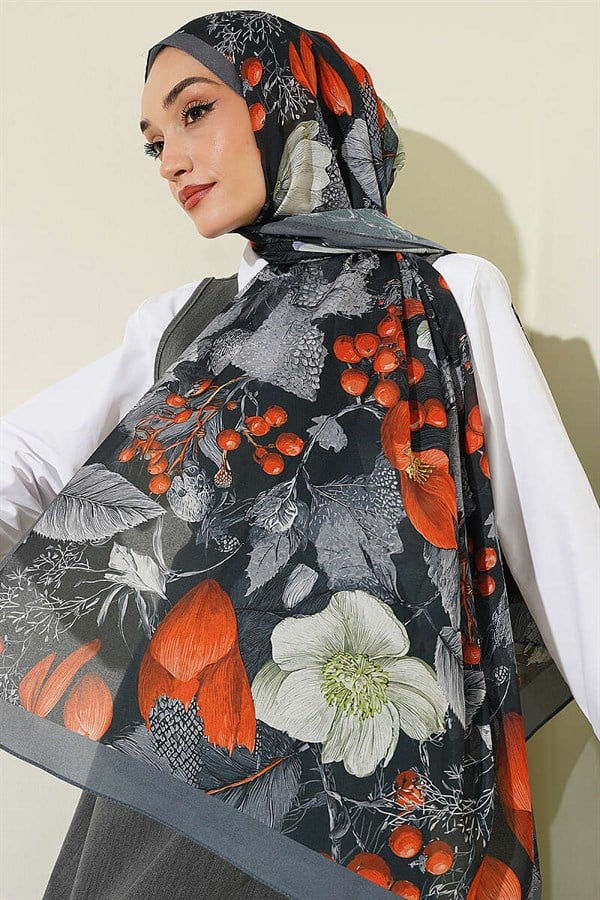 Patterned French Silk Shawl, Smoke Grey