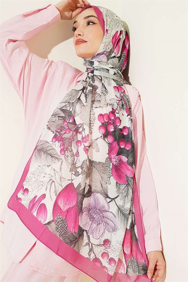 Patterned French Silk Shawl, Fuchsia