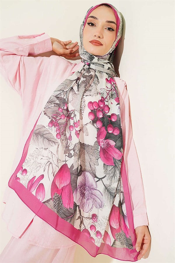 Patterned French Silk Shawl, Fuchsia
