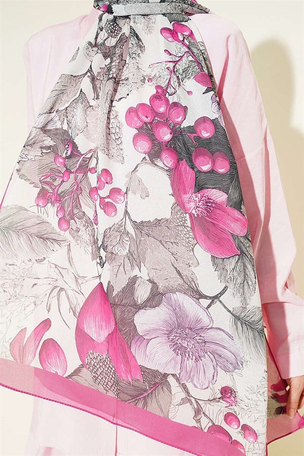 Patterned French Silk Shawl, Fuchsia
