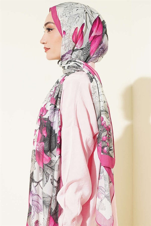 Patterned French Silk Shawl, Fuchsia