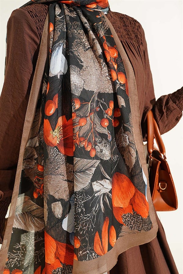 Patterned French Silk Shawl Khaki