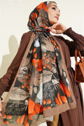 Patterned French Silk Shawl Khaki