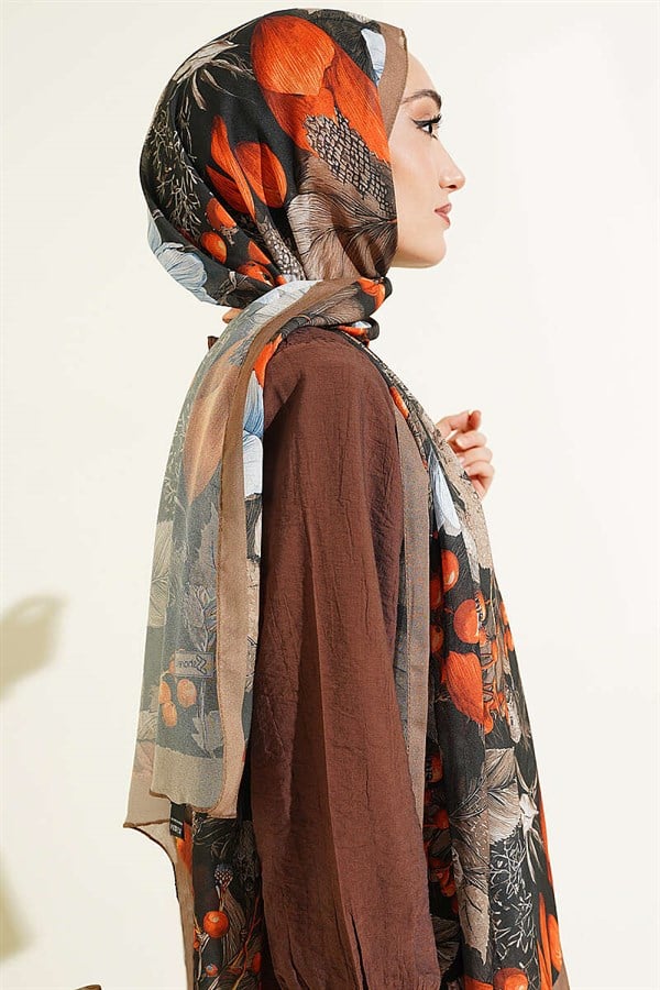 Patterned French Silk Shawl Khaki