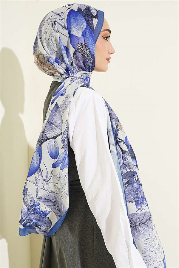 Patterned French Silk Shawl Indigo