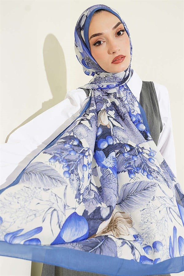Patterned French Silk Shawl Indigo