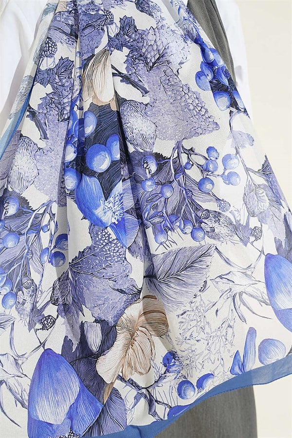 Patterned French Silk Shawl Indigo