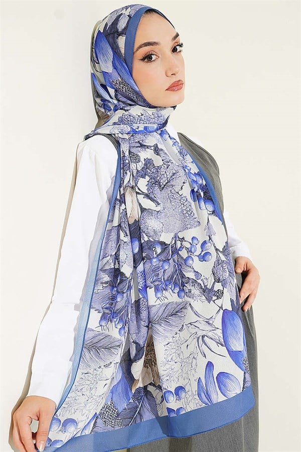 Patterned French Silk Shawl Indigo