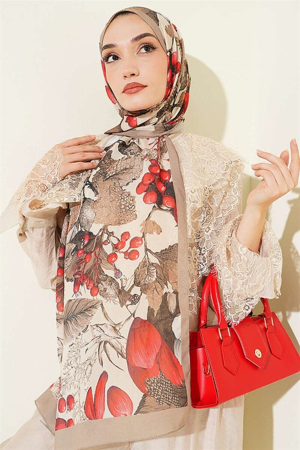 Patterned French Silk Shawl, Sand Beige