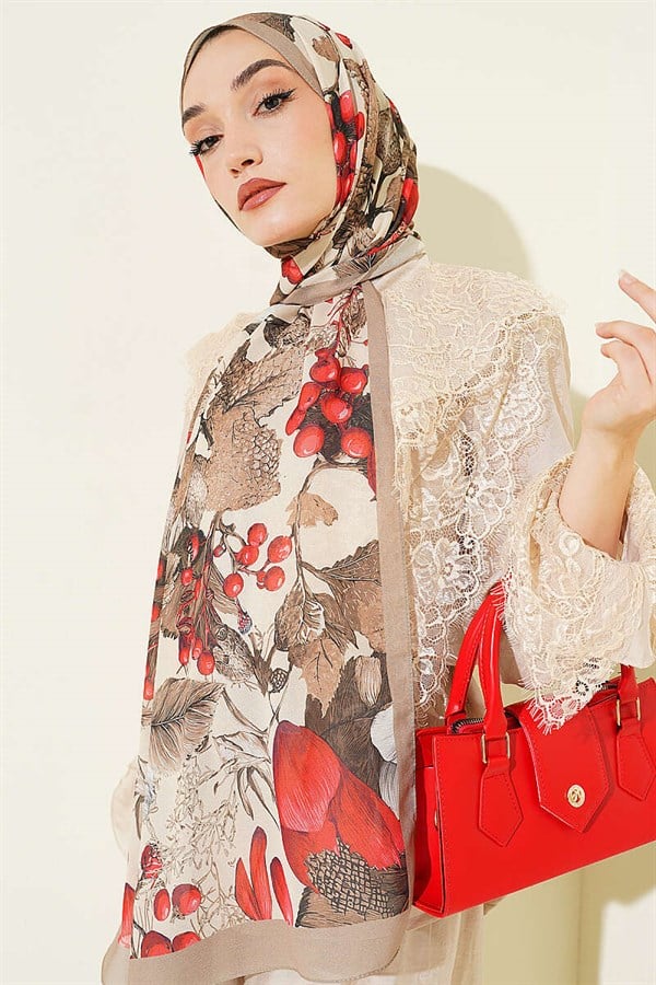 Patterned French Silk Shawl, Sand Beige