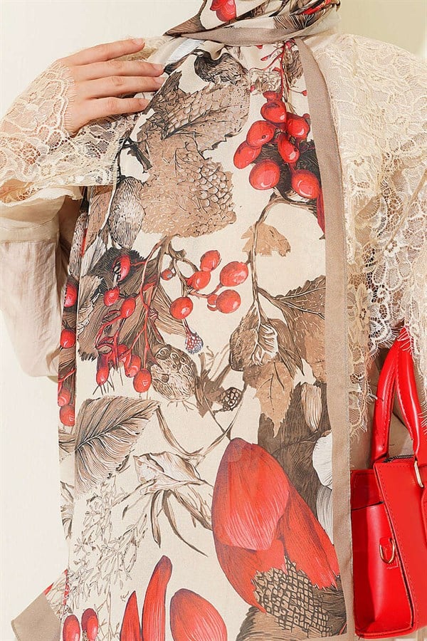 Patterned French Silk Shawl, Sand Beige