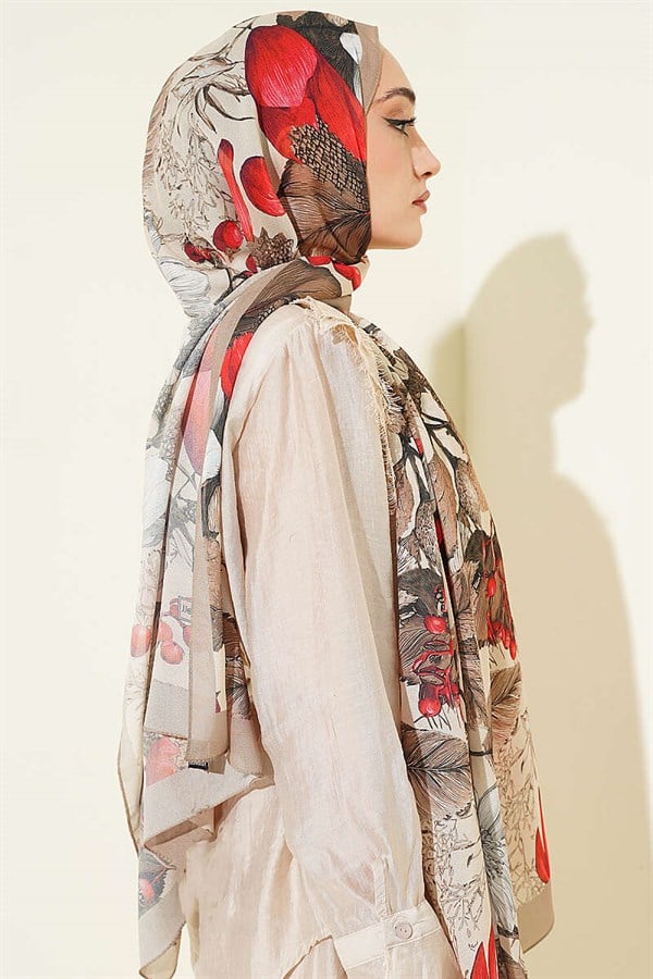 Patterned French Silk Shawl, Sand Beige