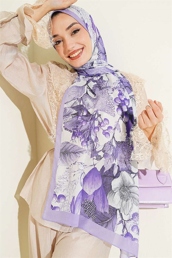 Patterned French Silk Shawl Lilac