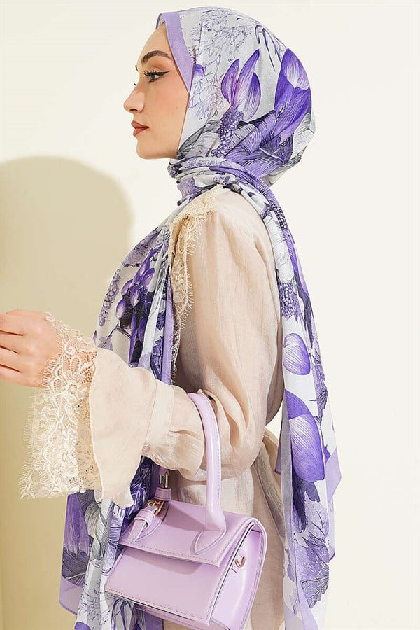 Patterned French Silk Shawl Lilac