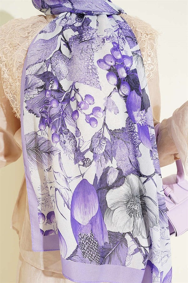 Patterned French Silk Shawl Lilac