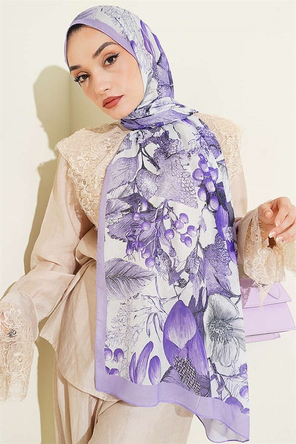 Patterned French Silk Shawl Lilac