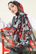 Patterned French Silk Scarf, Black