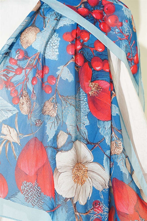 Patterned French Silk Shawl Turquoise