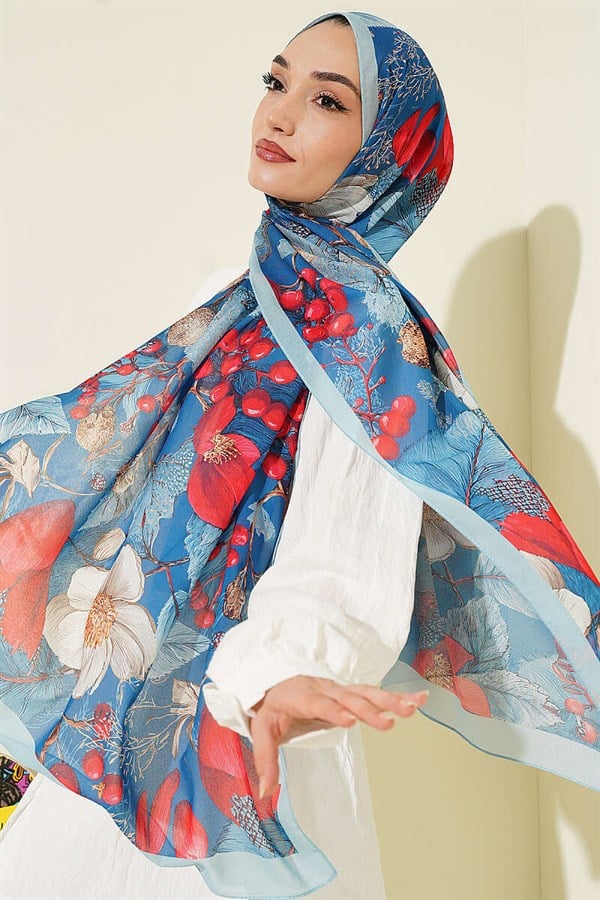 Patterned French Silk Shawl Turquoise