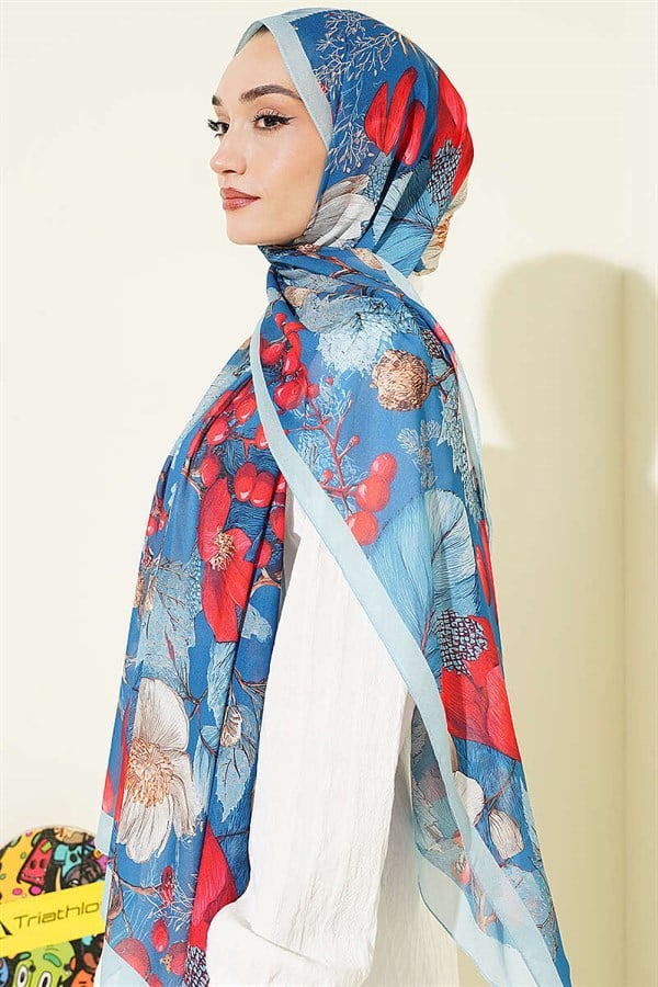 Patterned French Silk Shawl Turquoise