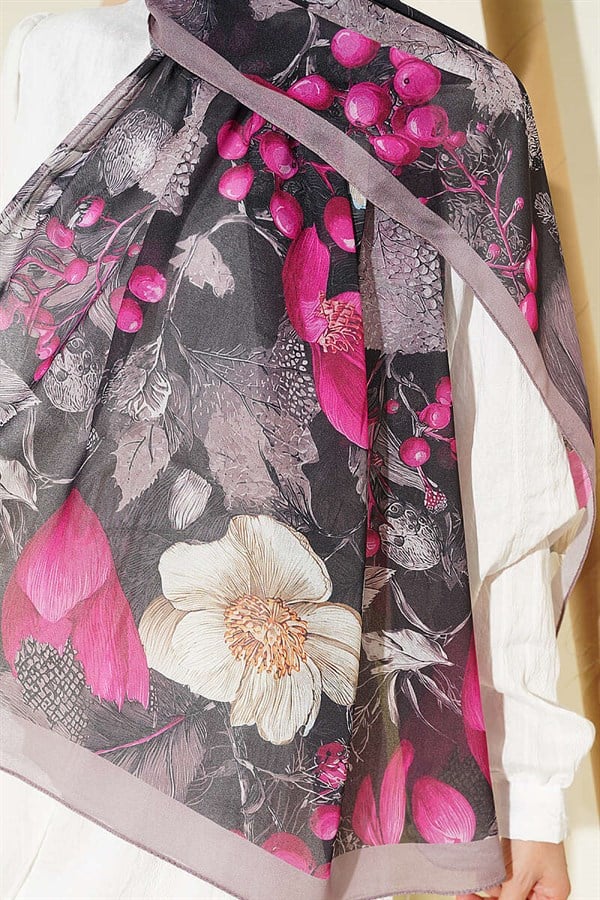 Patterned French Silk Shawl, Mink