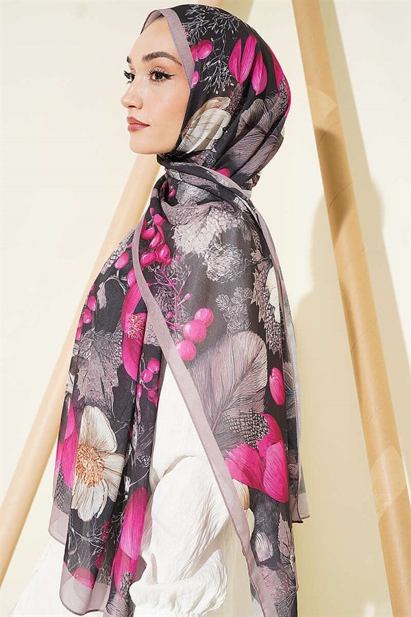 Patterned French Silk Shawl, Mink