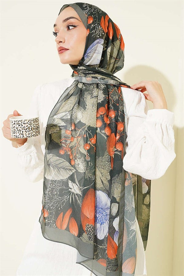 Patterned French Silk Shawl Emerald