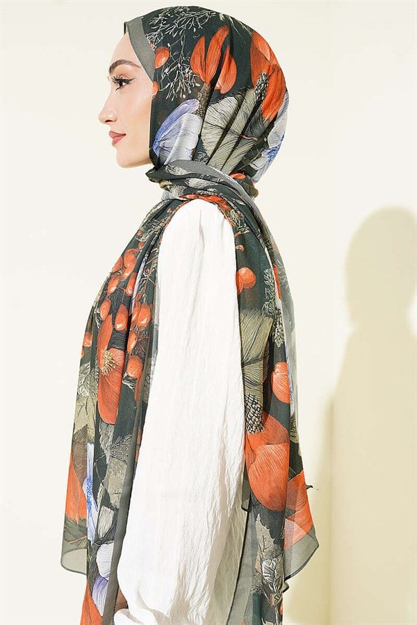 Patterned French Silk Shawl Emerald