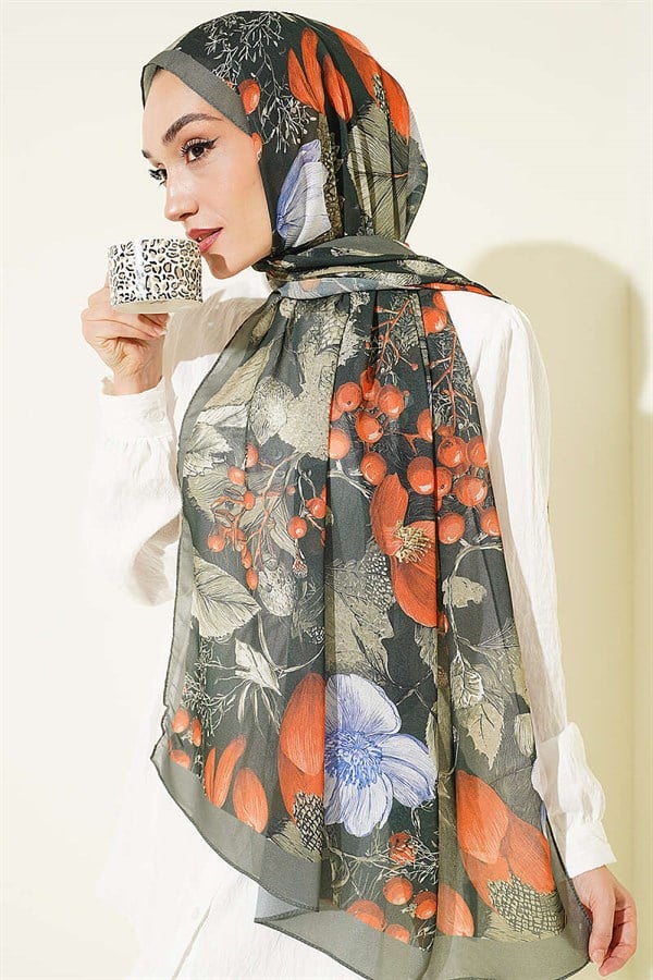 Patterned French Silk Shawl Emerald