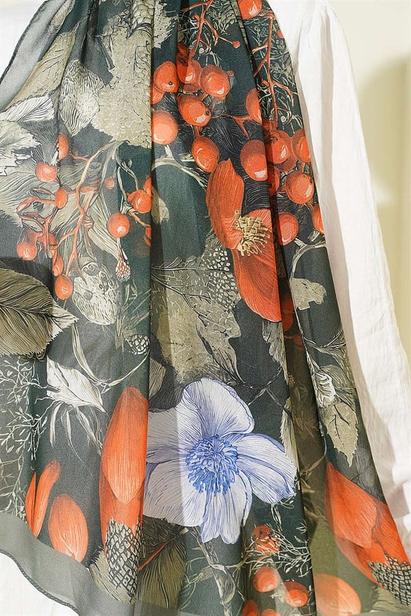 Patterned French Silk Shawl Emerald