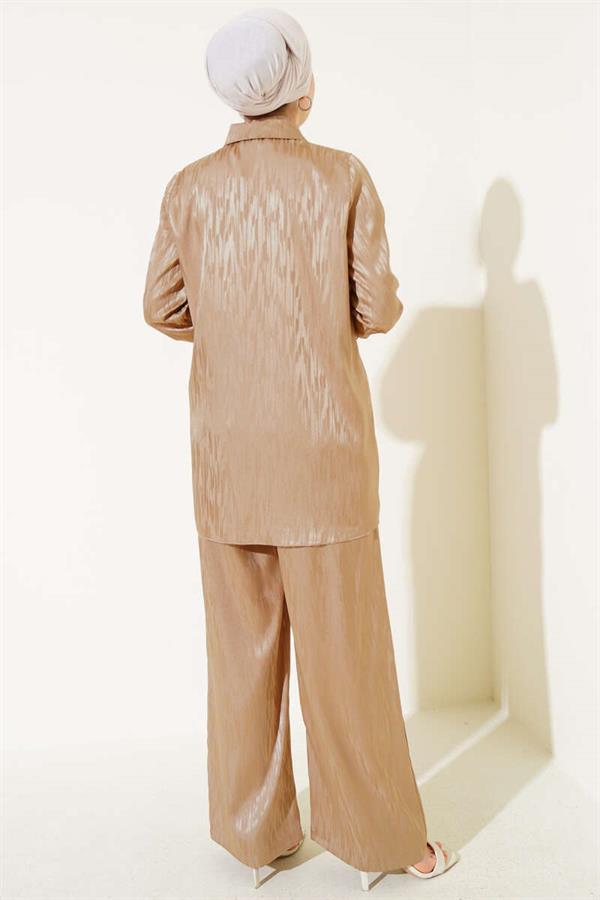 Patterned Jacquard Tunic 2 Piece Set Beige