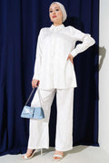 Patterned Jacquard Tunic 2 Piece Set White