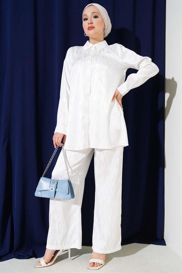 Patterned Jacquard Tunic 2 Piece Set White