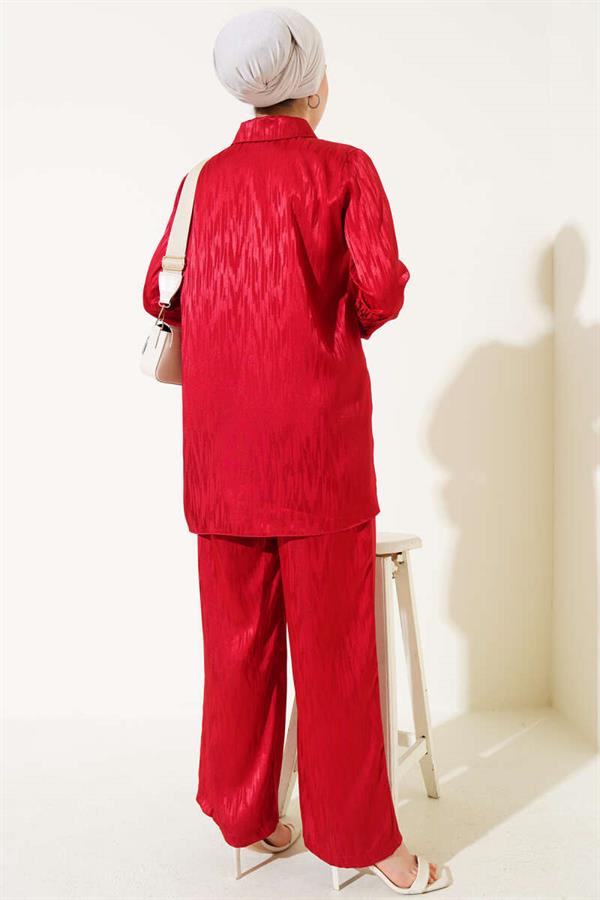 Patterned Jacquard Tunic 2 Piece Set Claret Red