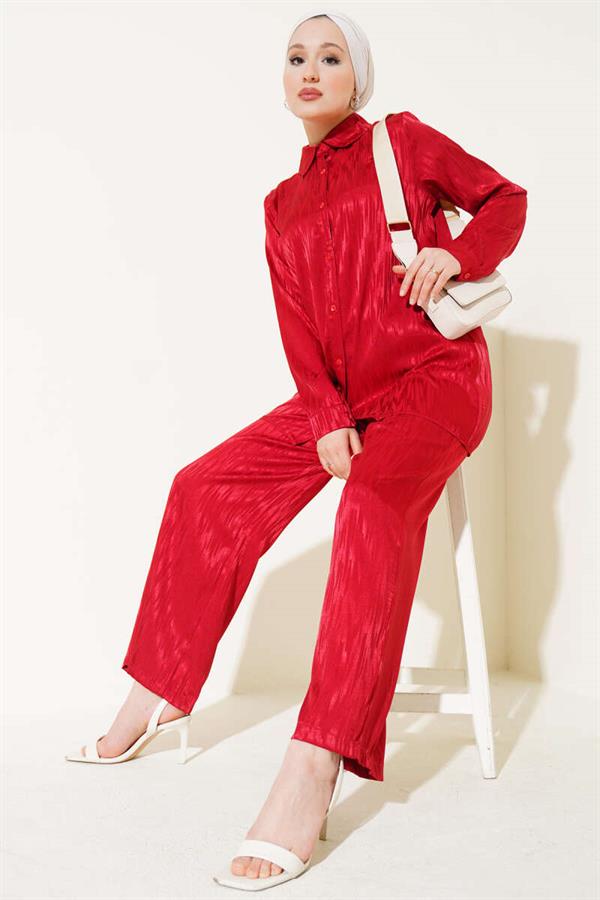 Patterned Jacquard Tunic 2 Piece Set Claret Red