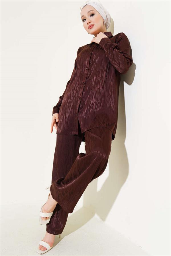 Patterned Jacquard Tunic 2 Piece Set Brown