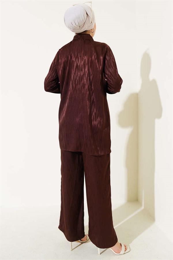Patterned Jacquard Tunic 2 Piece Set Brown