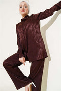 Patterned Jacquard Tunic 2 Piece Set Brown