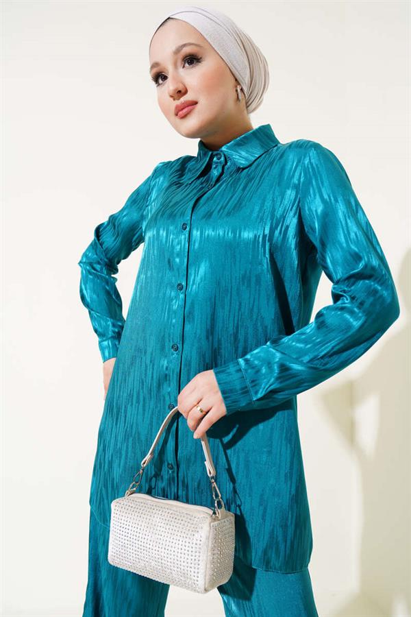 Patterned Jacquard Tunic 2 Piece Set Petrol
