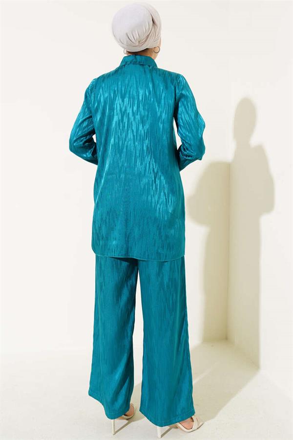 Patterned Jacquard Tunic 2 Piece Set Petrol