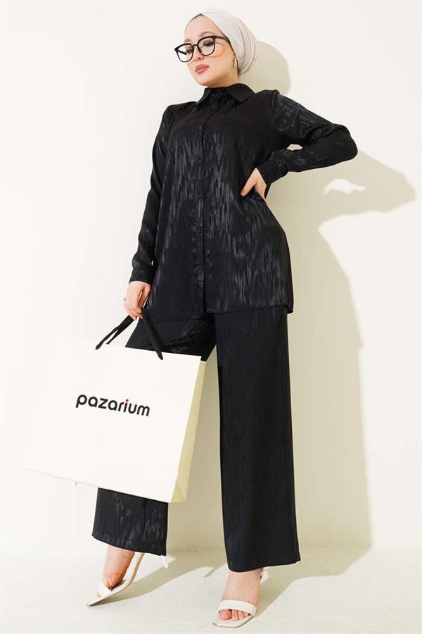 Patterned Jacquard Tunic 2 Piece Set Black