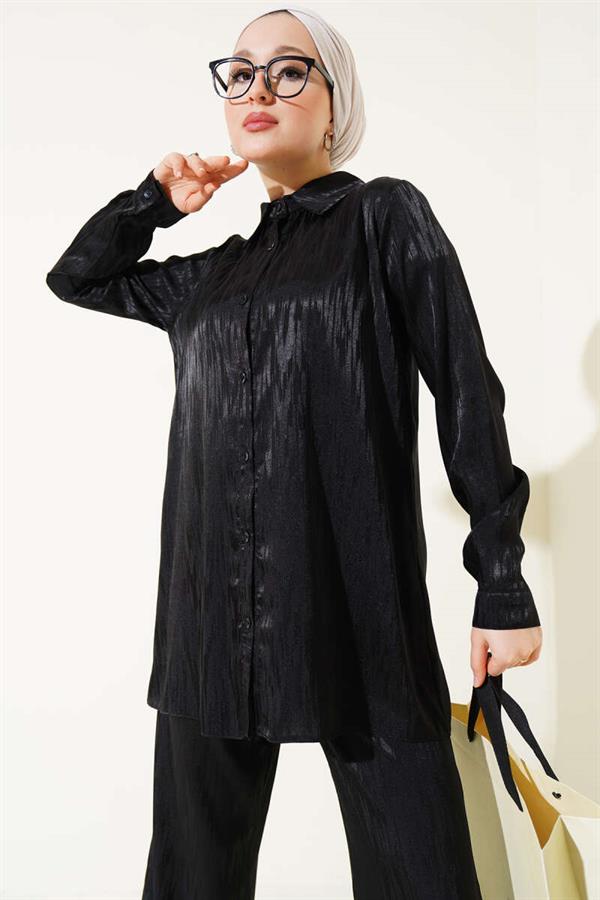 Patterned Jacquard Tunic 2 Piece Set Black
