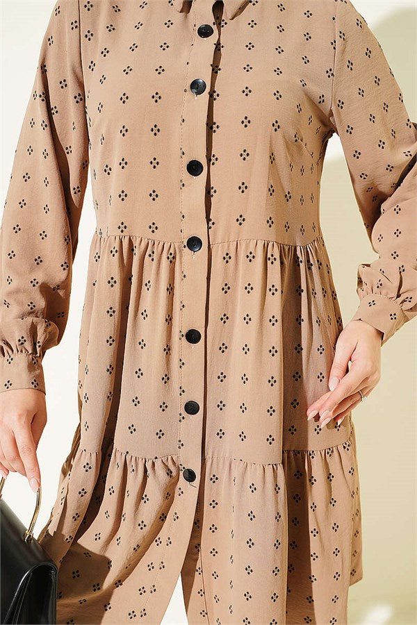 Patterned Layered Tunic, Beige